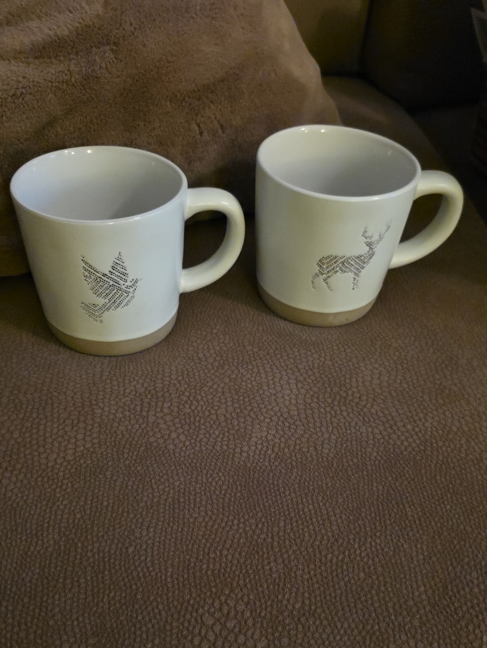 Hearth & Hand With Magnolia Cream Stoneware Mugs with Tan Base - Bird & Deer Set